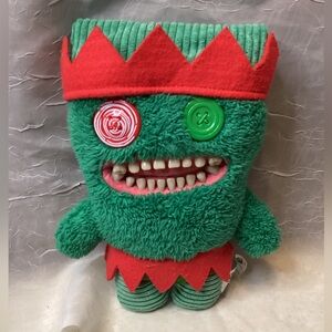 Fuggler Fun Ugly Monster Festive Grenn & Red Plush Stuffed Toy with Big Teeth